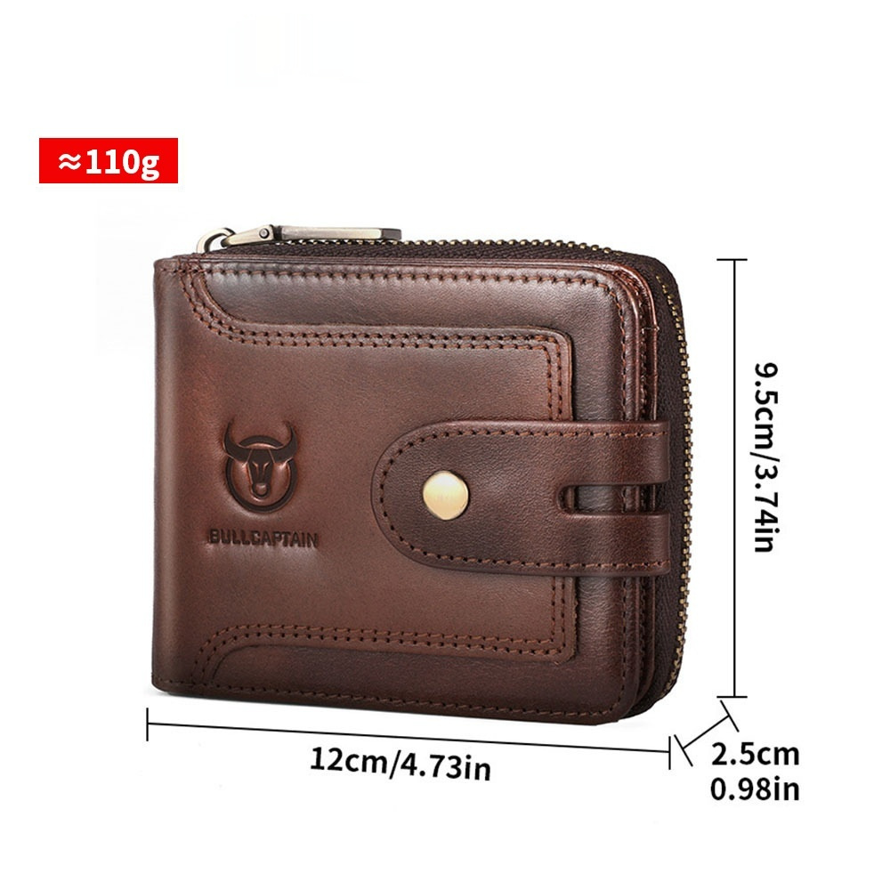 Genuine Leather Mens Multifunctional Short Zipper Wallet - Image 2