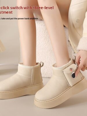 Electric-heated Shoes Snow Boots Womens Fleece-lined Warm Cotton Shoes