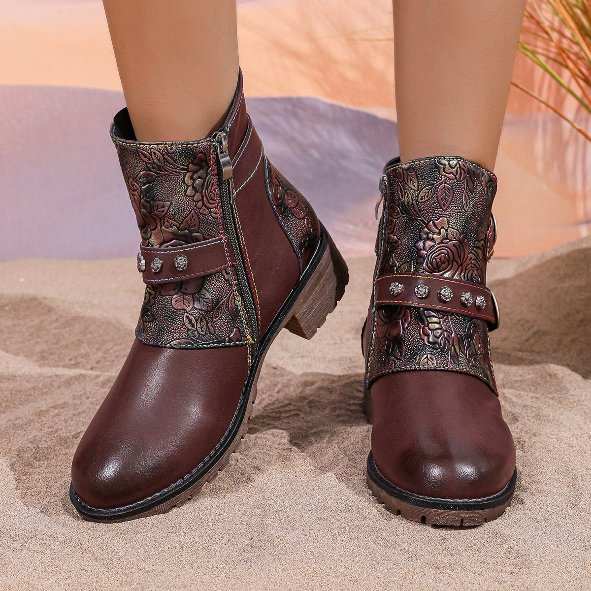 Fashionable Western Boots With Print For Women - Image 2