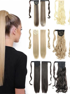 Long Straight Wrap Around Clip In Ponytail Hair Extension Heat Resistant Synthetic Tail Fake Hair