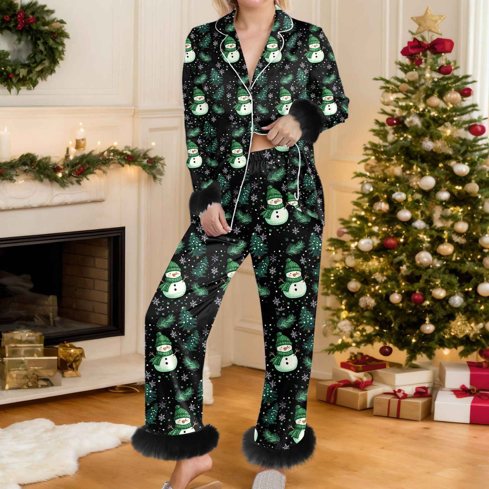 Women's Christmas 3D-printed Long-sleeve Pajama Set - Image 3