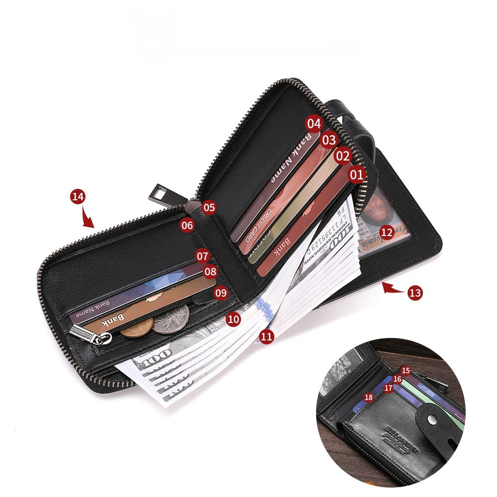Genuine Leather Mens Multifunctional Short Zipper Wallet - Image 5