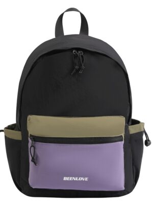 Color Blocking Backpack, Outdoor Sports Backpack, Nylon Folding Backpack, Travel Hiking Bag - Black