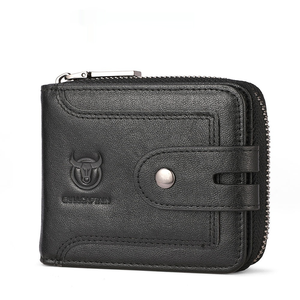 Genuine Leather Mens Multifunctional Short Zipper Wallet - Image 8