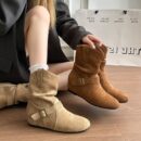 Retro Interior Height Increasing Thick Soled Maillard Round Toe Boken Short Boots, Children's Stacking Boots, Martin Boots