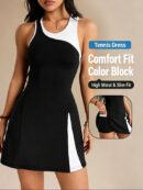 Cross-border Wholesale Color-block Tennis Wear, One-shoulder Beautiful Back Yoga Jumpsuit, Breathable And Sweat-absorbing Sports Fitness Tennis Wear