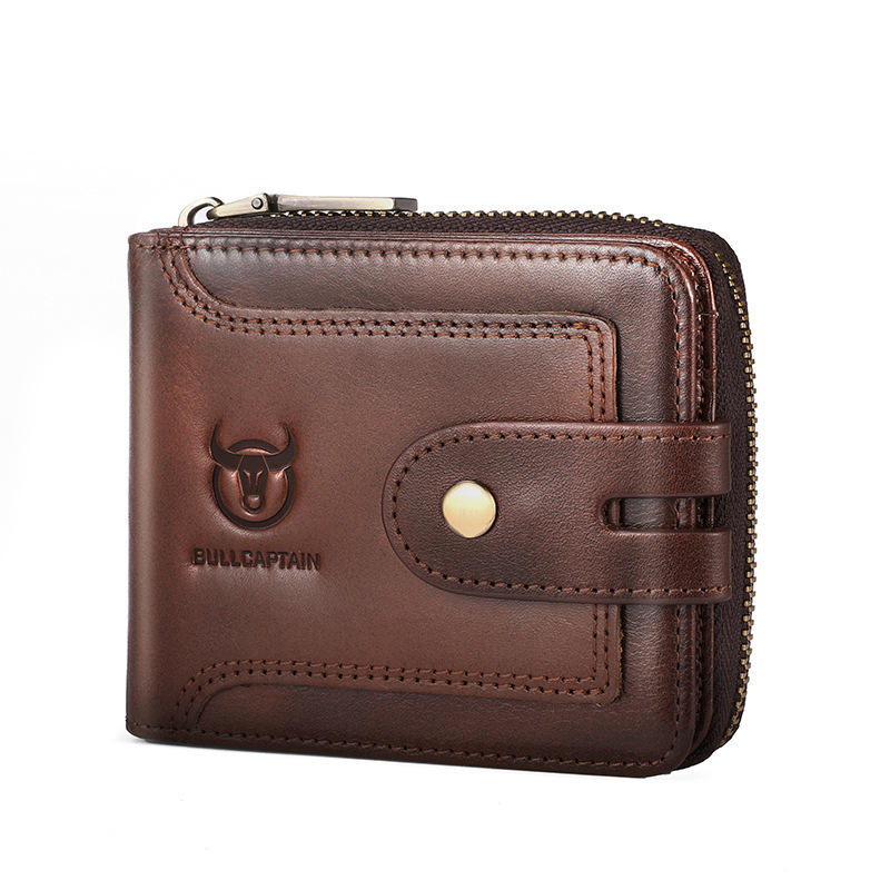Genuine Leather Mens Multifunctional Short Zipper Wallet - Image 7