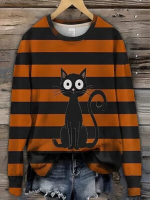 Women's Long-sleeve Crew-neck Halloween-print Hoodie