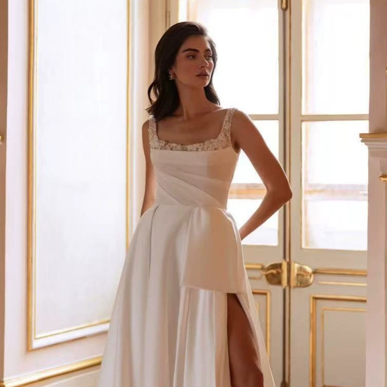 Square-neck Strapless Slit Light Wedding Dress - Image 2