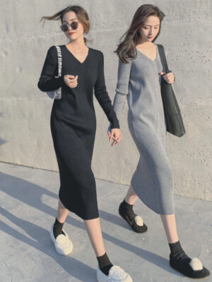 Slim-fit Knit Dress For Women, Perfect As An Underlayer With A Coat