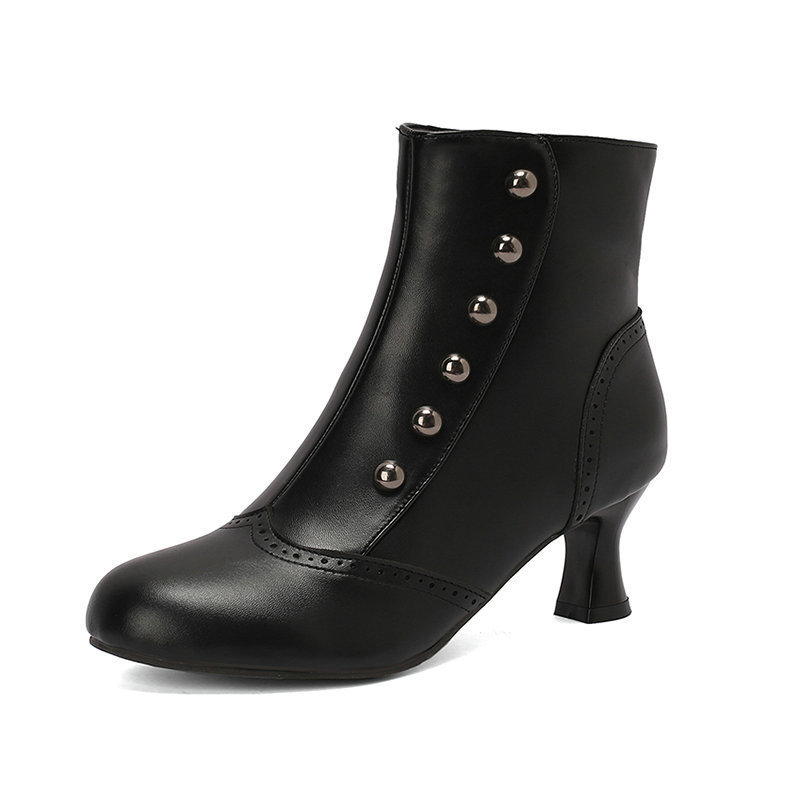 Color-block Block-heeled Ankle Boots With Side Zippers - Image 5