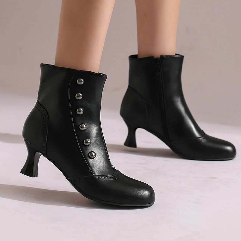 Color-block Block-heeled Ankle Boots With Side Zippers - Image 7