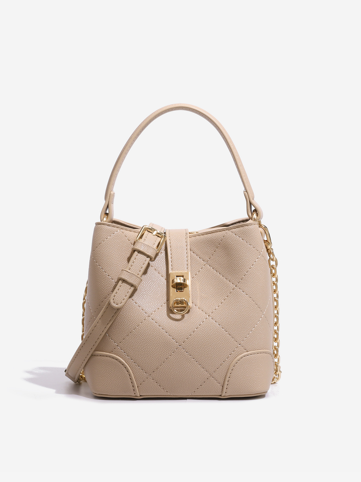 Women's Mini Diamond-Quilted Bucket Bag - Image 4
