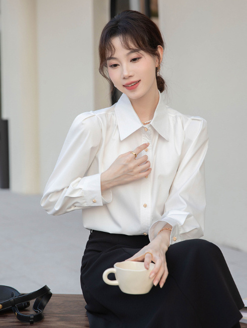 French-style Elegant White Womens Blouse - Image 3