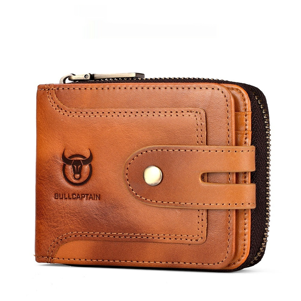 Genuine Leather Mens Multifunctional Short Zipper Wallet - Image 3